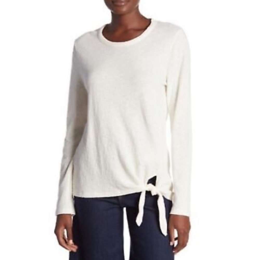Madewell Side Tie Long Sleeve Top Ivory White Neutral Minimalist Size Large